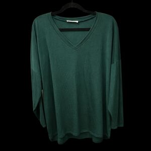 Zenana Forest Green Long Sleeve V-Neck Top | XL